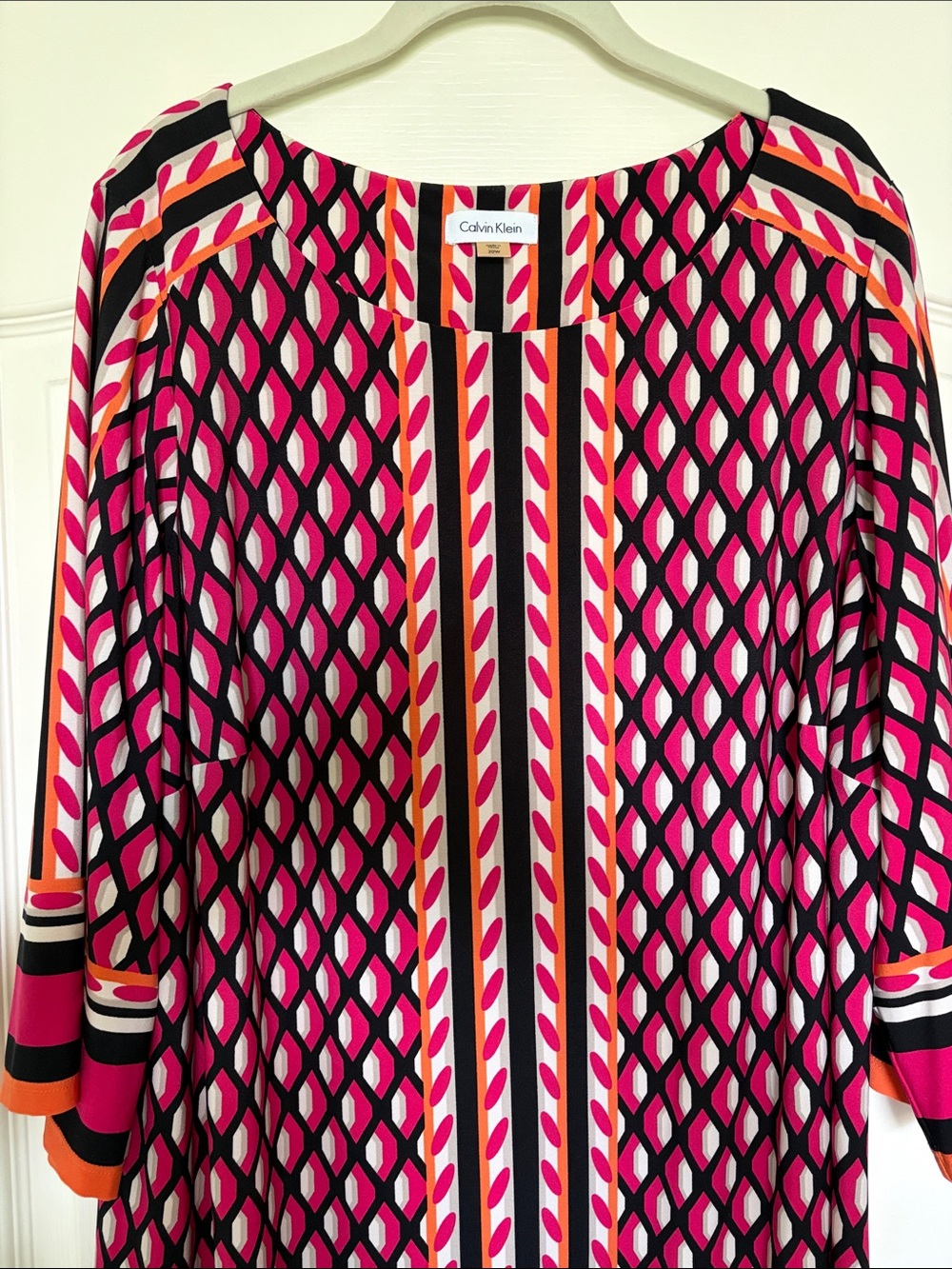 Calvin Klein Pink, Orange & Black Geometric Shift Dress 20W 18? Woman’s